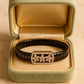Luxury Floral Gents Bracelet Black & Rose Gold with Diamond Look Flower Panel
