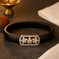 Luxury Floral Gents Bracelet Black & Rose Gold with Diamond Look Flower Panel