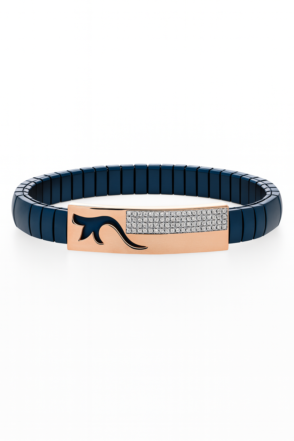 Modern Arrow Gents Bracelet Blue & Rose Gold with Diamond Look Strip