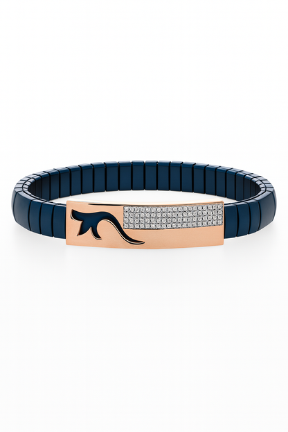 Modern Arrow Gents Bracelet Blue & Rose Gold with Diamond Look Strip