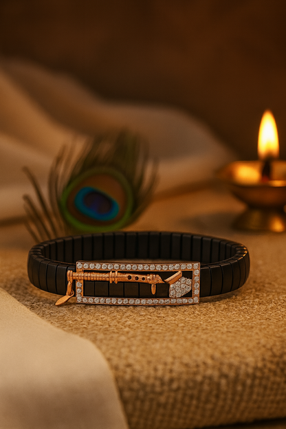 Krishna Bansuri Gents Bracelet Black & Rose Gold with Diamond Look Detail
