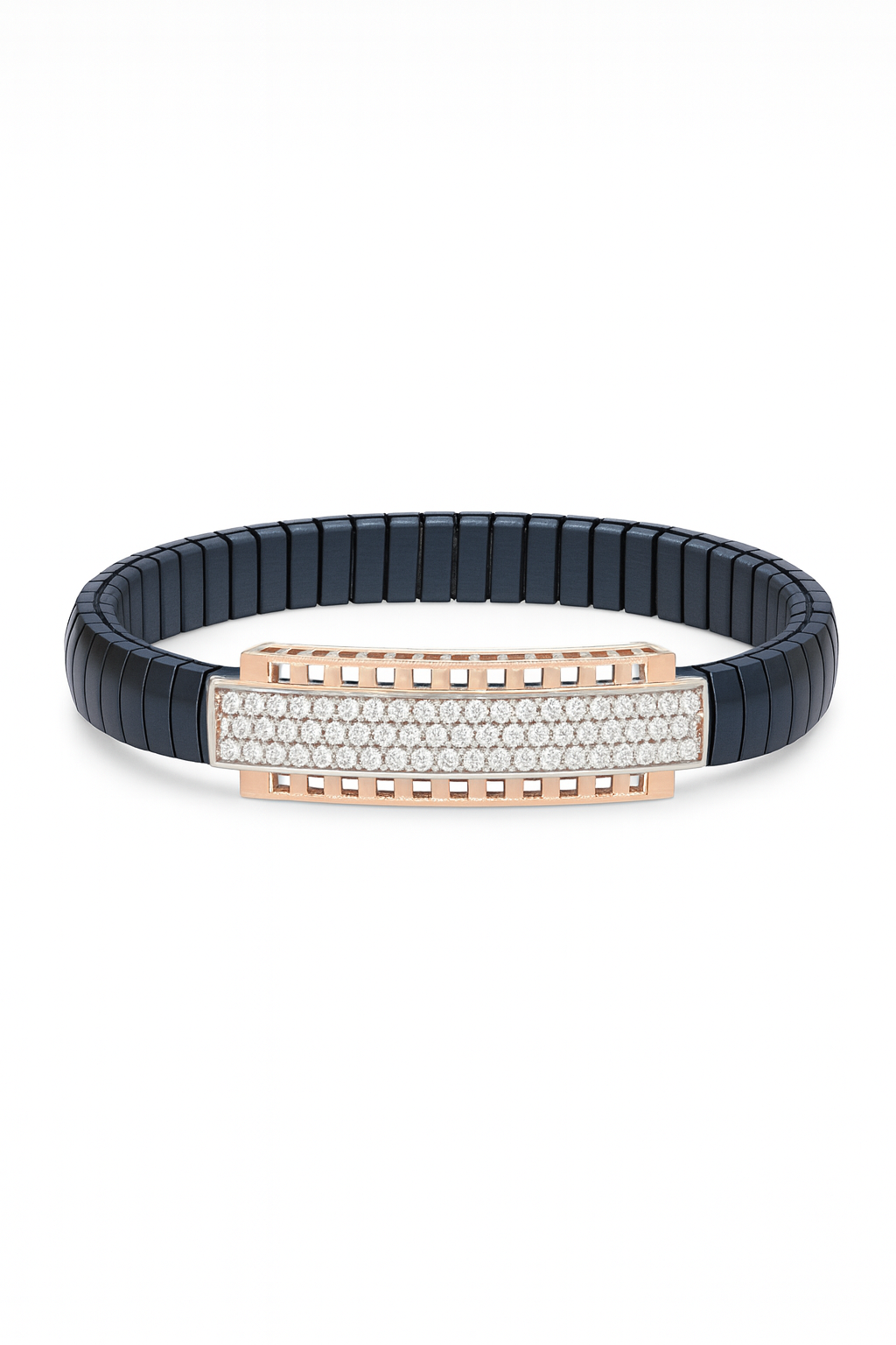 Classic Bar Gents Bracelet Blue & Rose Gold with Full Diamond Look Panel