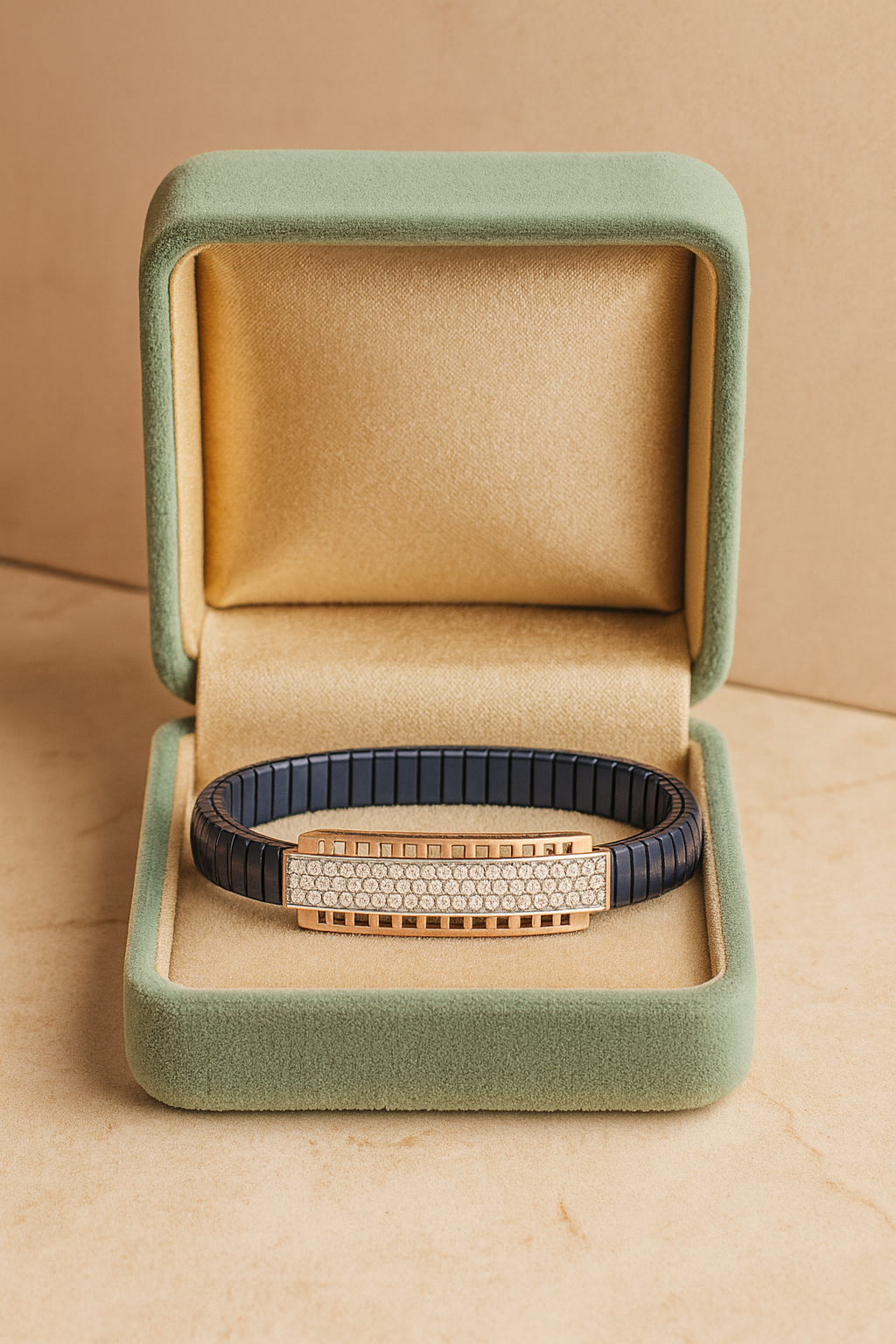 Classic Bar Gents Bracelet Blue & Rose Gold with Full Diamond Look Panel