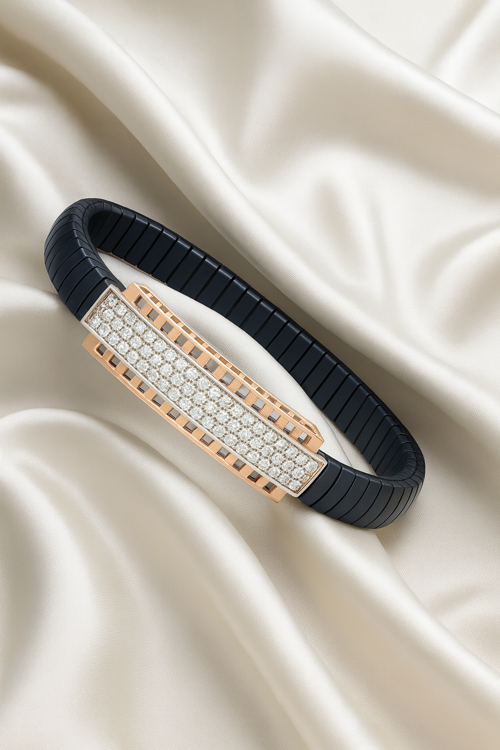 Classic Bar Gents Bracelet Blue & Rose Gold with Full Diamond Look Panel