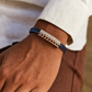 Cross Pattern Gents Bracelet Blue & Rose Gold with Diamond Look Blocks