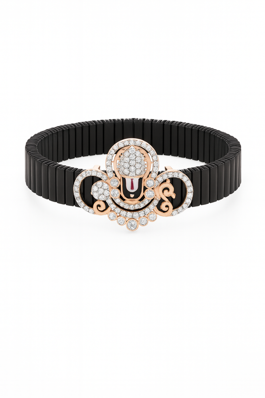 Divine Ganesha Gents Bracelet Black & Rose Gold with Diamond Look Motif