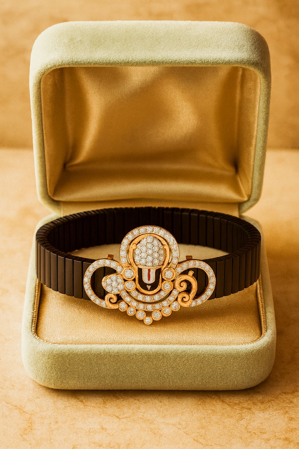 Divine Ganesha Gents Bracelet Black & Rose Gold with Diamond Look Motif