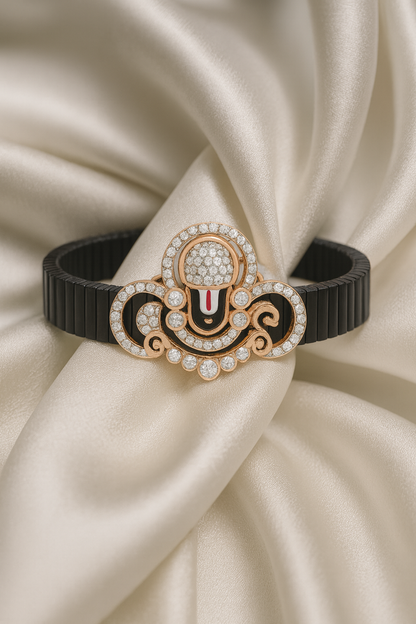 Divine Ganesha Gents Bracelet Black & Rose Gold with Diamond Look Motif
