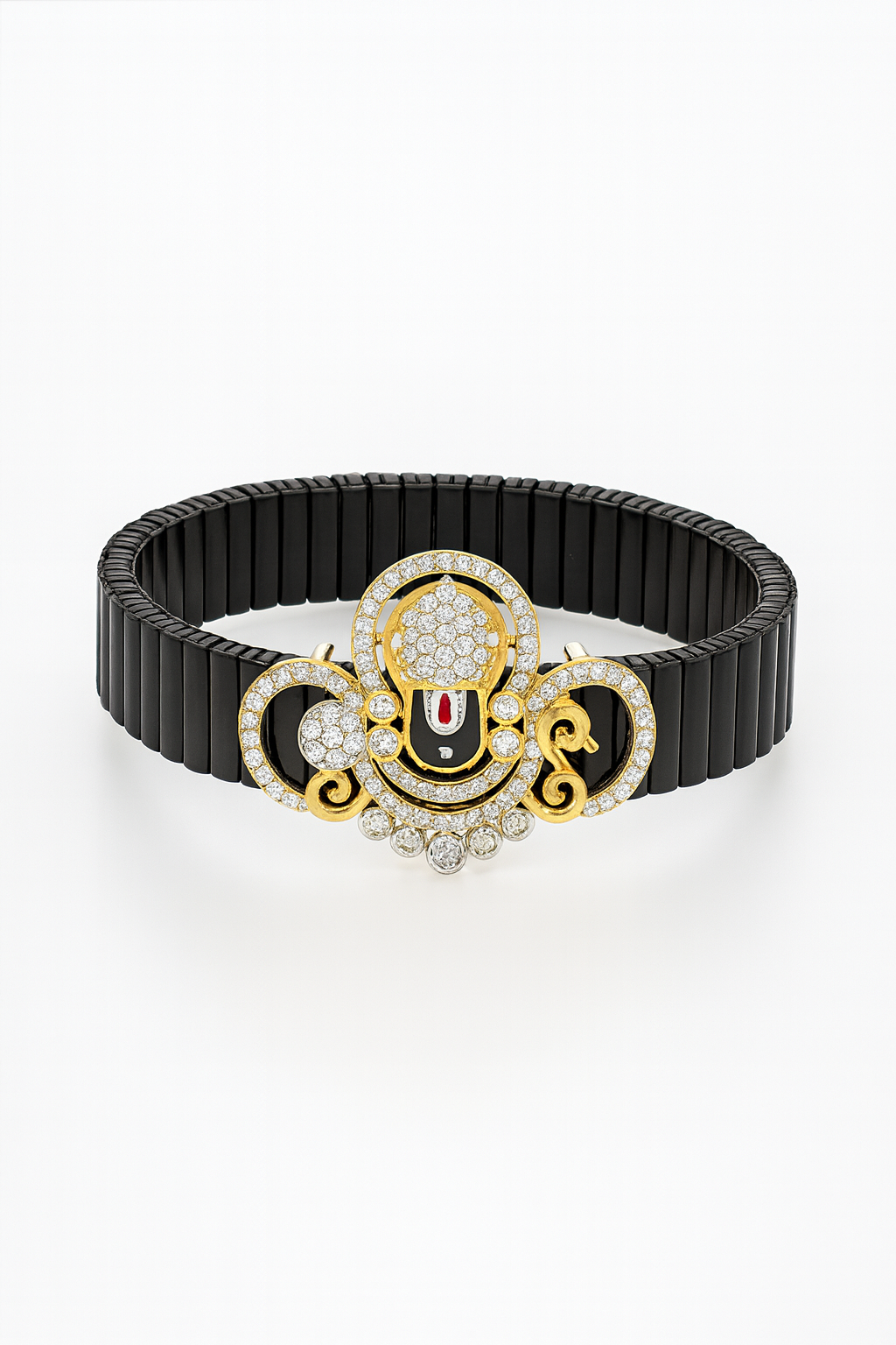 Divine Ganesha Gents Bracelet Black & Rose Gold with Diamond Look Motif