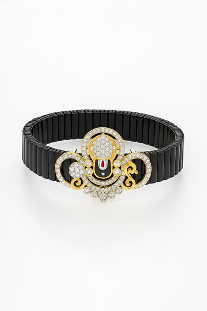 Divine Ganesha Gents Bracelet Black & Rose Gold with Diamond Look Motif