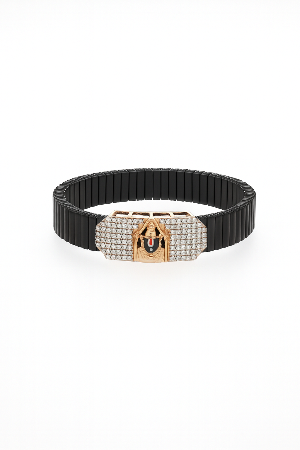 Balaji Temple Gents Bracelet Black & Rose Gold with Diamond Look Panel