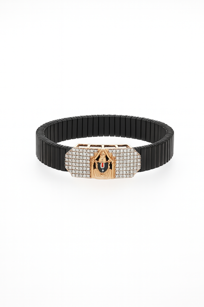 Balaji Temple Gents Bracelet Black & Rose Gold with Diamond Look Panel