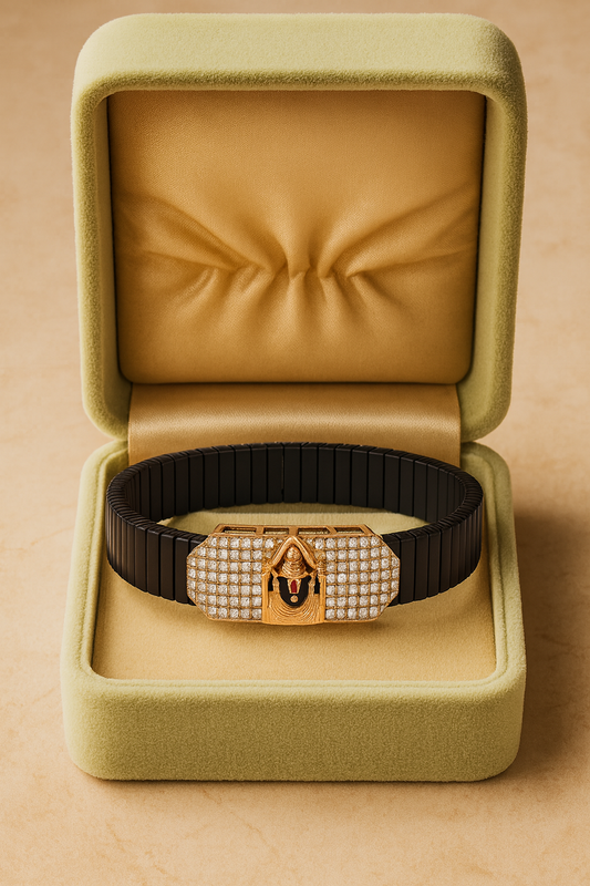 Balaji Temple Gents Bracelet Black & Rose Gold with Diamond Look Panel