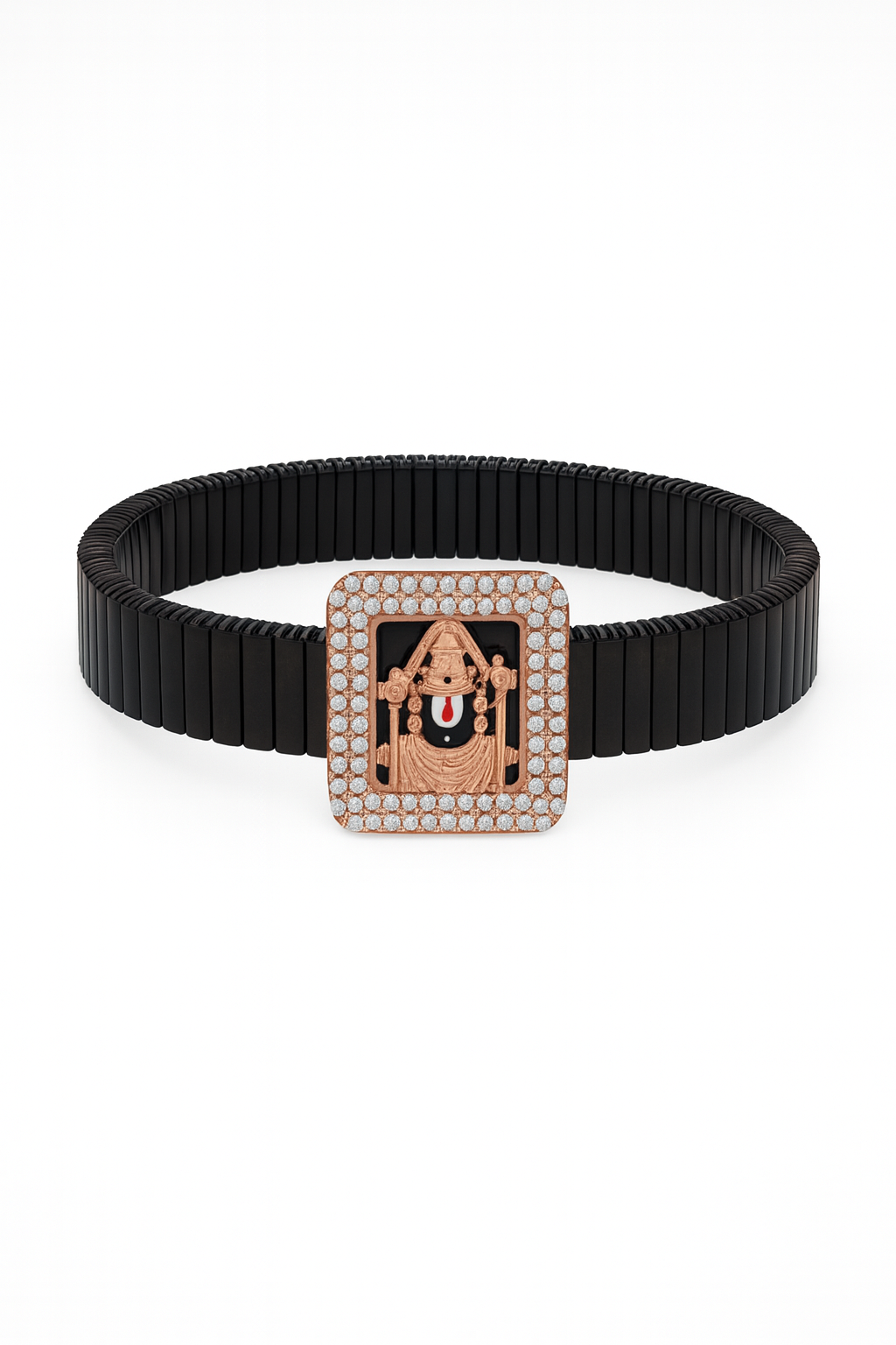 Square Balaji Gents Bracelet Black & Rose Gold with Diamond Look Frame