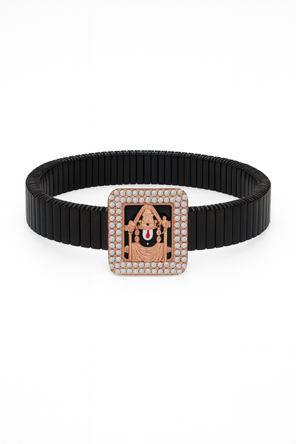 Square Balaji Gents Bracelet Black & Rose Gold with Diamond Look Frame