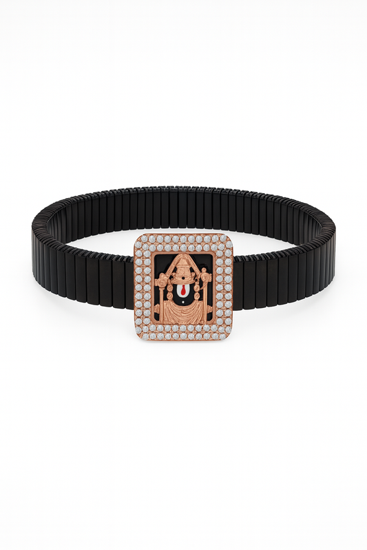 Square Balaji Gents Bracelet Black & Rose Gold with Diamond Look Frame