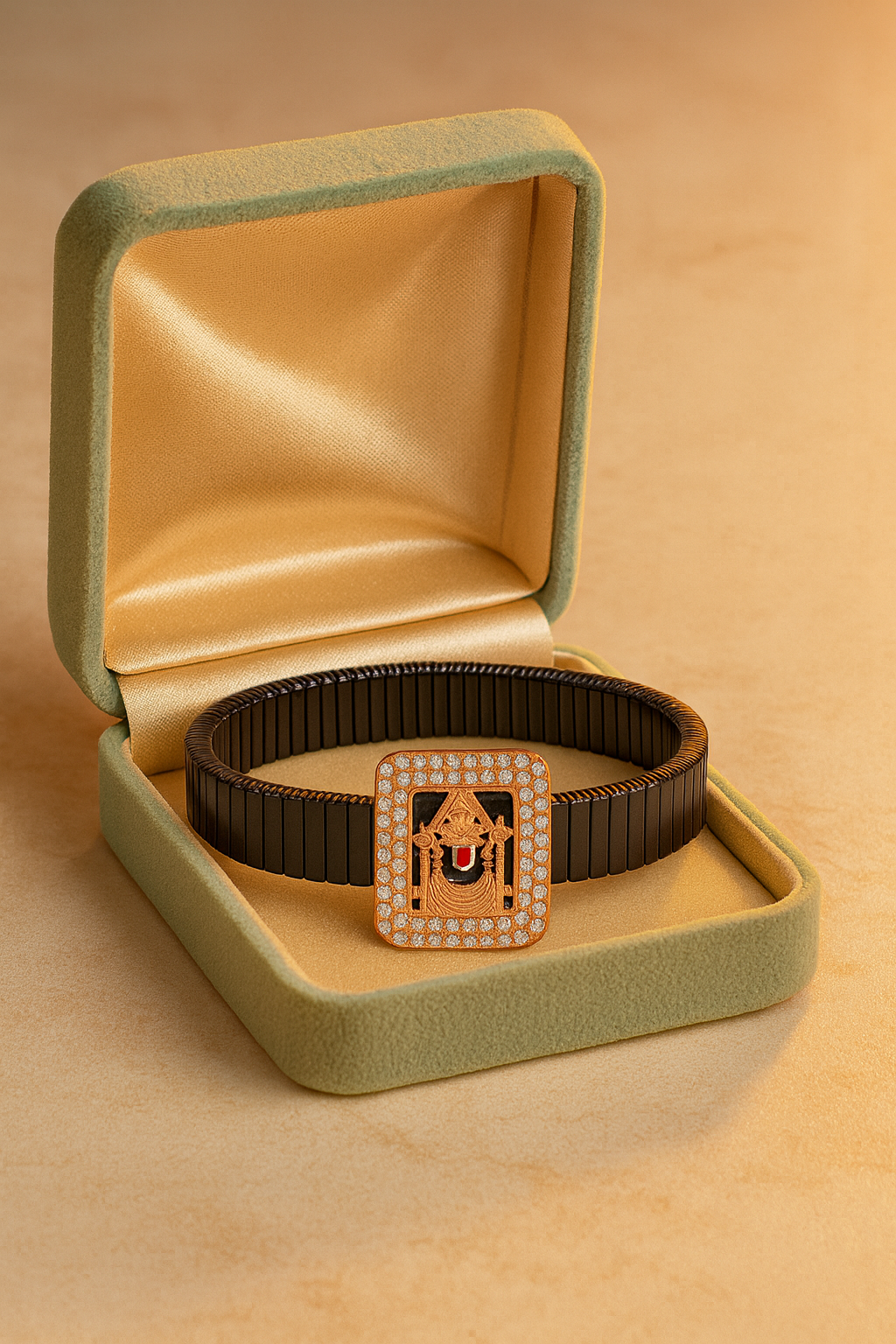 Square Balaji Gents Bracelet Black & Rose Gold with Diamond Look Frame