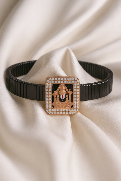 Square Balaji Gents Bracelet Black & Rose Gold with Diamond Look Frame