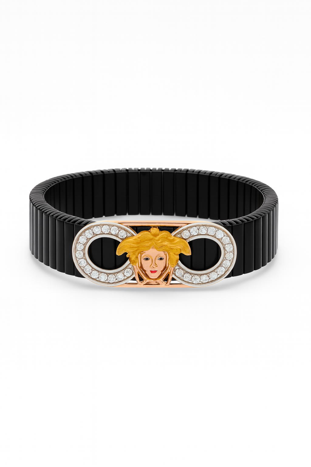 Luxury Face Gents Bracelet Black & Rose Gold with Diamond Look Halo