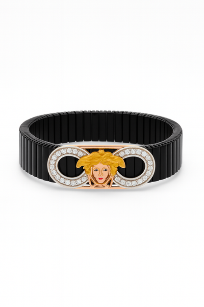 Luxury Face Gents Bracelet Black & Rose Gold with Diamond Look Halo