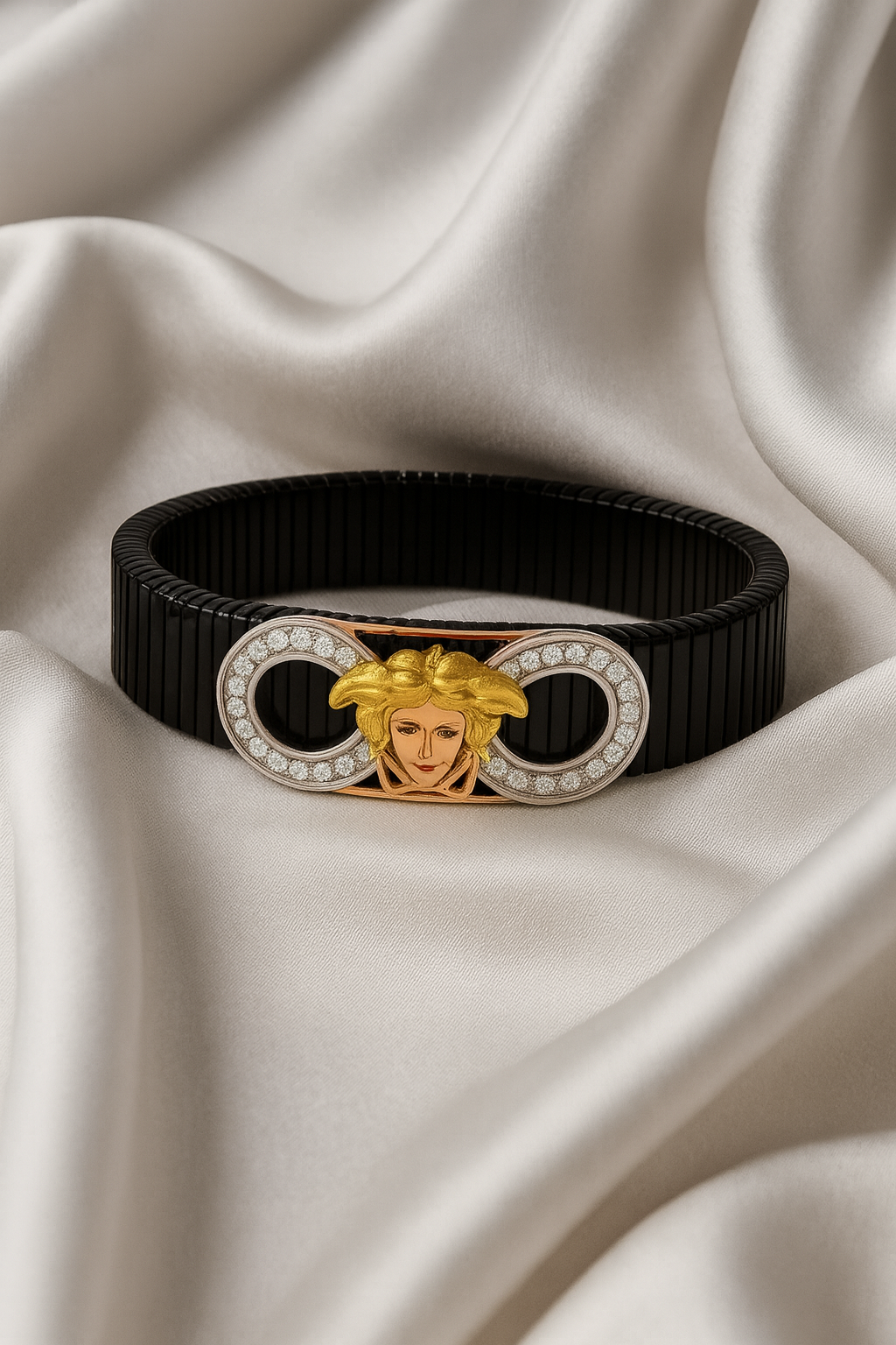 Luxury Face Gents Bracelet Black & Rose Gold with Diamond Look Halo