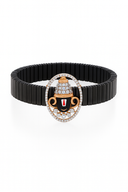 Balaji Devotional Gents Bracelet Black & Rose Gold with Diamond Look Halo