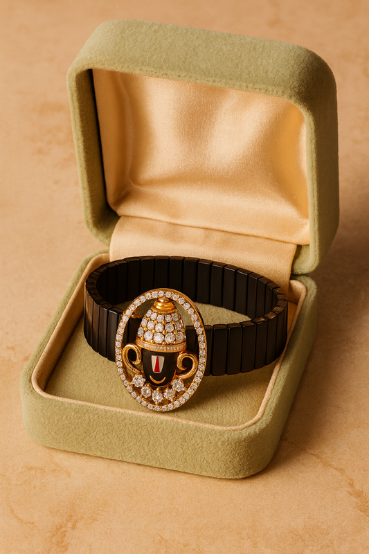 Balaji Devotional Gents Bracelet Black & Rose Gold with Diamond Look Halo