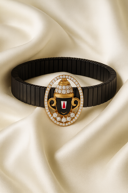 Balaji Devotional Gents Bracelet Black & Rose Gold with Diamond Look Halo