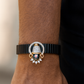 Elegant Balaji Gents Bracelet Black & Rose Gold with Diamond Look Drop