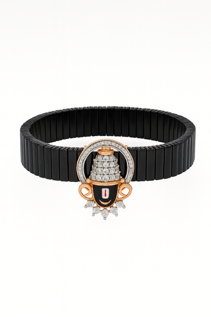 Elegant Balaji Gents Bracelet Black & Rose Gold with Diamond Look Drop