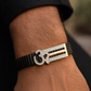 Om Symbol Gents Bracelet Black & Silver with Diamond Look Strip