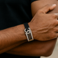 Om Symbol Gents Bracelet Black & Silver with Diamond Look Strip
