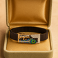 Krishna Peacock Feather Gents Bracelet Black & Rose Gold with Diamond Look Panel