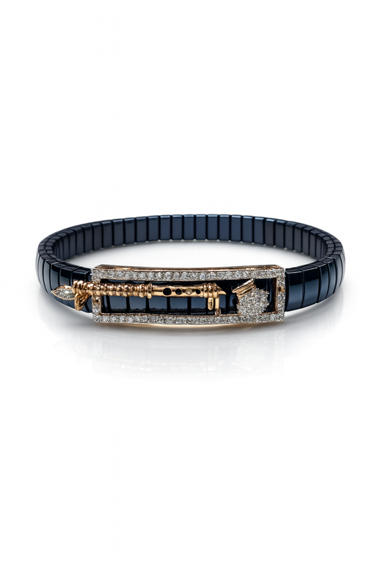 Krishna Bansuri Gents Bracelet Black & Rose Gold with Diamond Look Detail