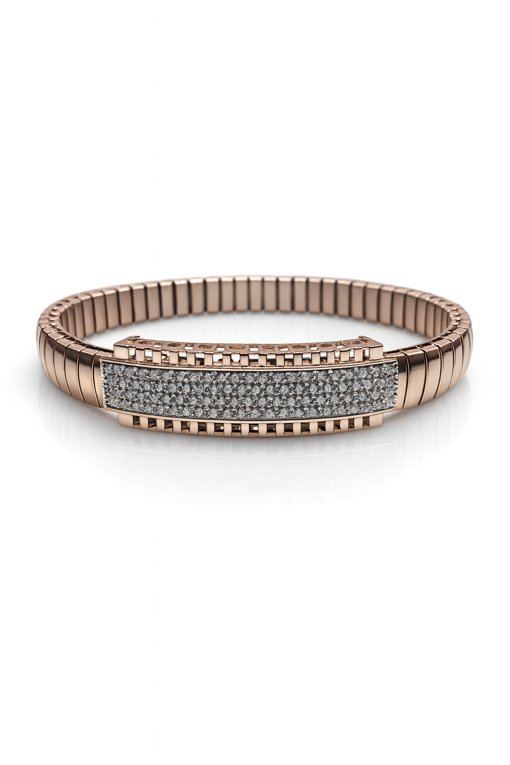 Classic Bar Gents Bracelet Blue & Rose Gold with Full Diamond Look Panel