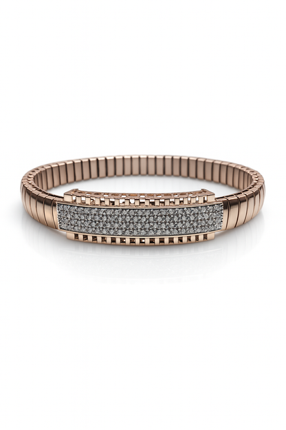 Classic Bar Gents Bracelet Blue & Rose Gold with Full Diamond Look Panel