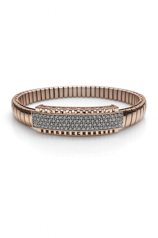 Classic Bar Gents Bracelet Blue & Rose Gold with Full Diamond Look Panel
