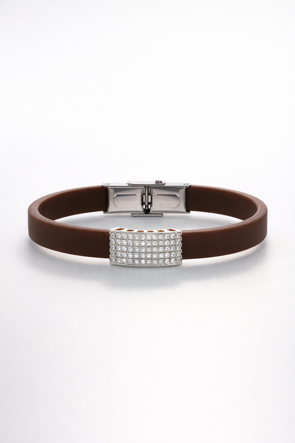 Luxury Minimal Brown Silicone Bracelet with Diamond Embedded Design