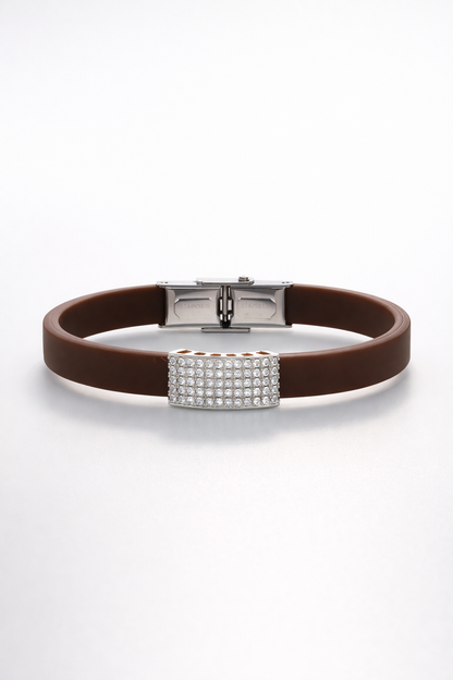 Luxury Minimal Brown Silicone Bracelet with Diamond Embedded Design