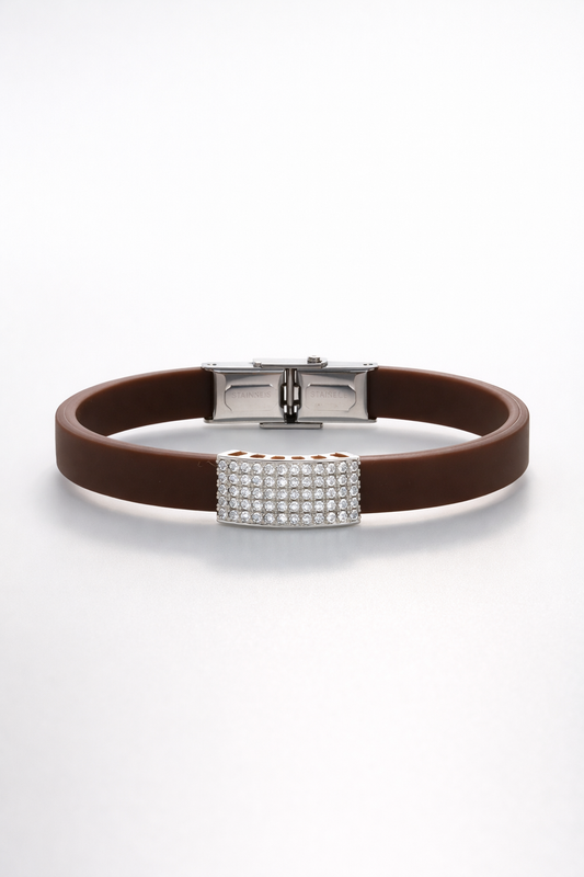 Luxury Minimal Brown Silicone Bracelet with Diamond Embedded Design