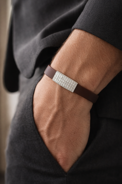 Luxury Minimal Brown Silicone Bracelet with Diamond Embedded Design