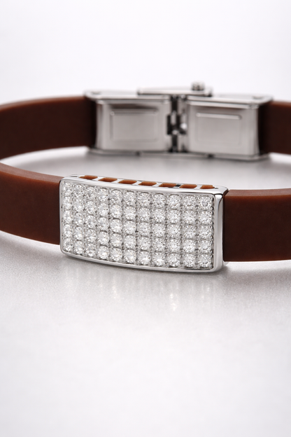 Luxury Minimal Brown Silicone Bracelet with Diamond Embedded Design