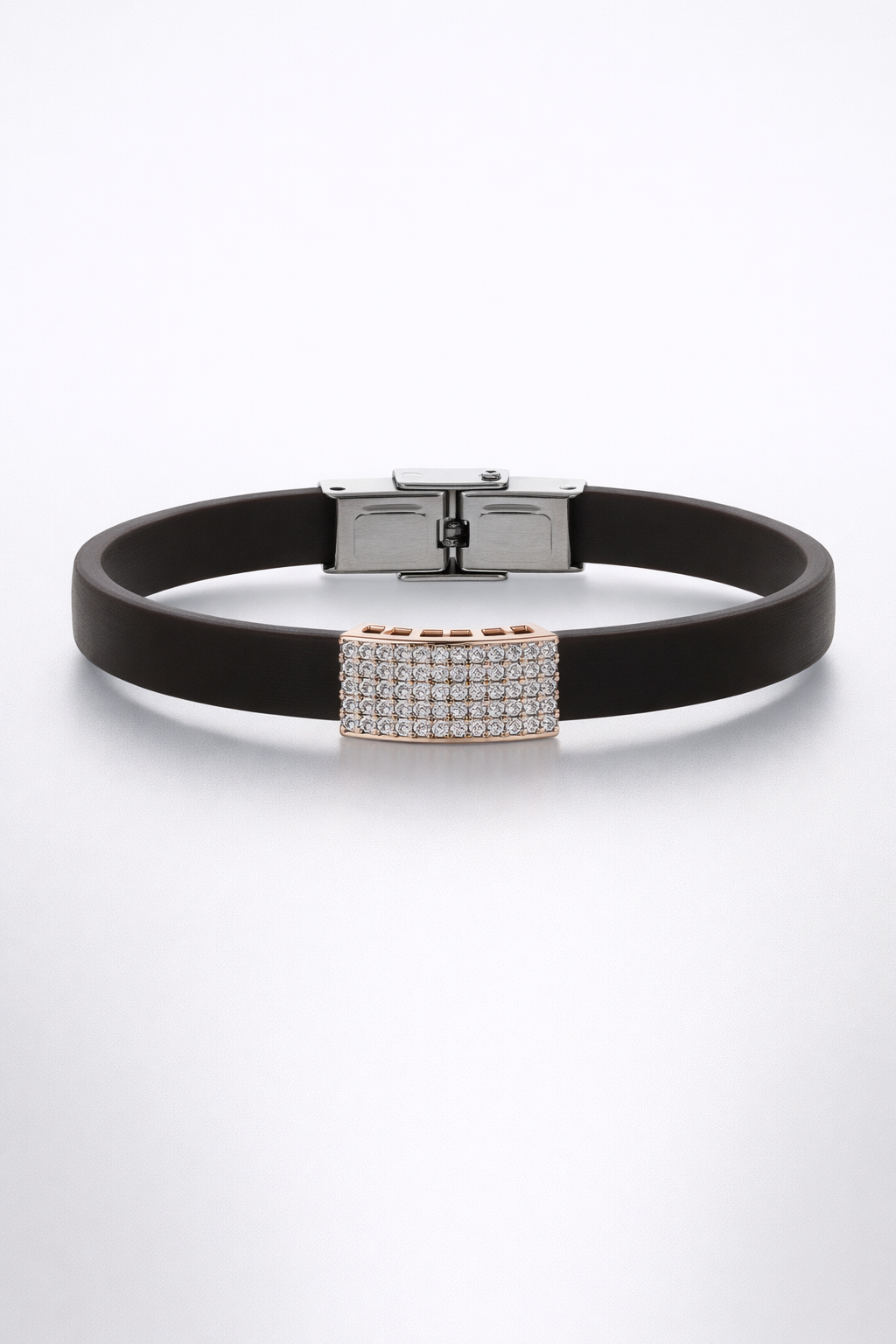 Luxury Minimal Brown Silicone Bracelet with Diamond Embedded Design