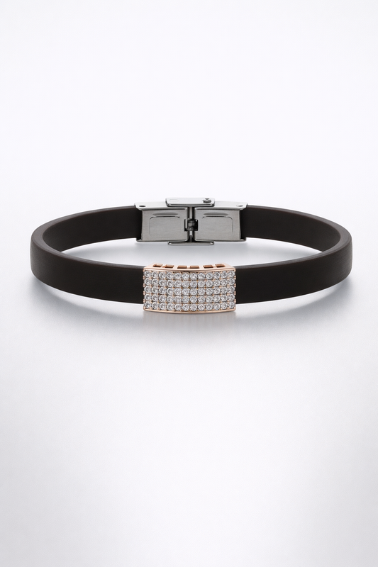 Luxury Minimal Brown Silicone Bracelet with Diamond Embedded Design