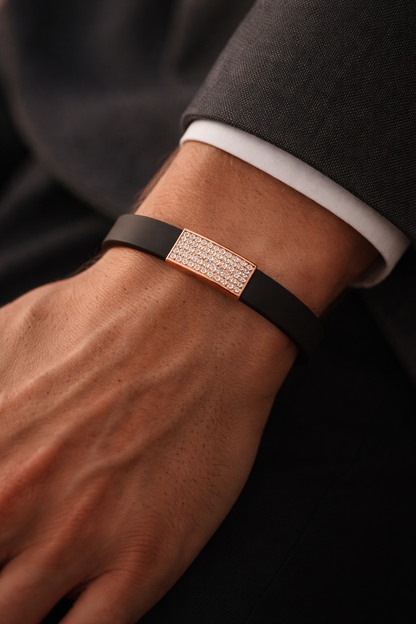 Luxury Minimal Brown Silicone Bracelet with Diamond Embedded Design