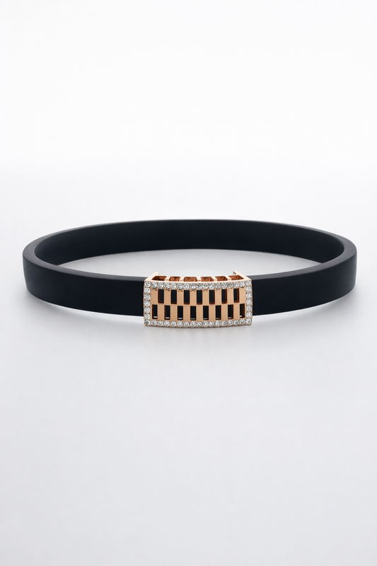 Premium Black Silicon Bracelet with Rose Gold Diamond Rectangular Motif