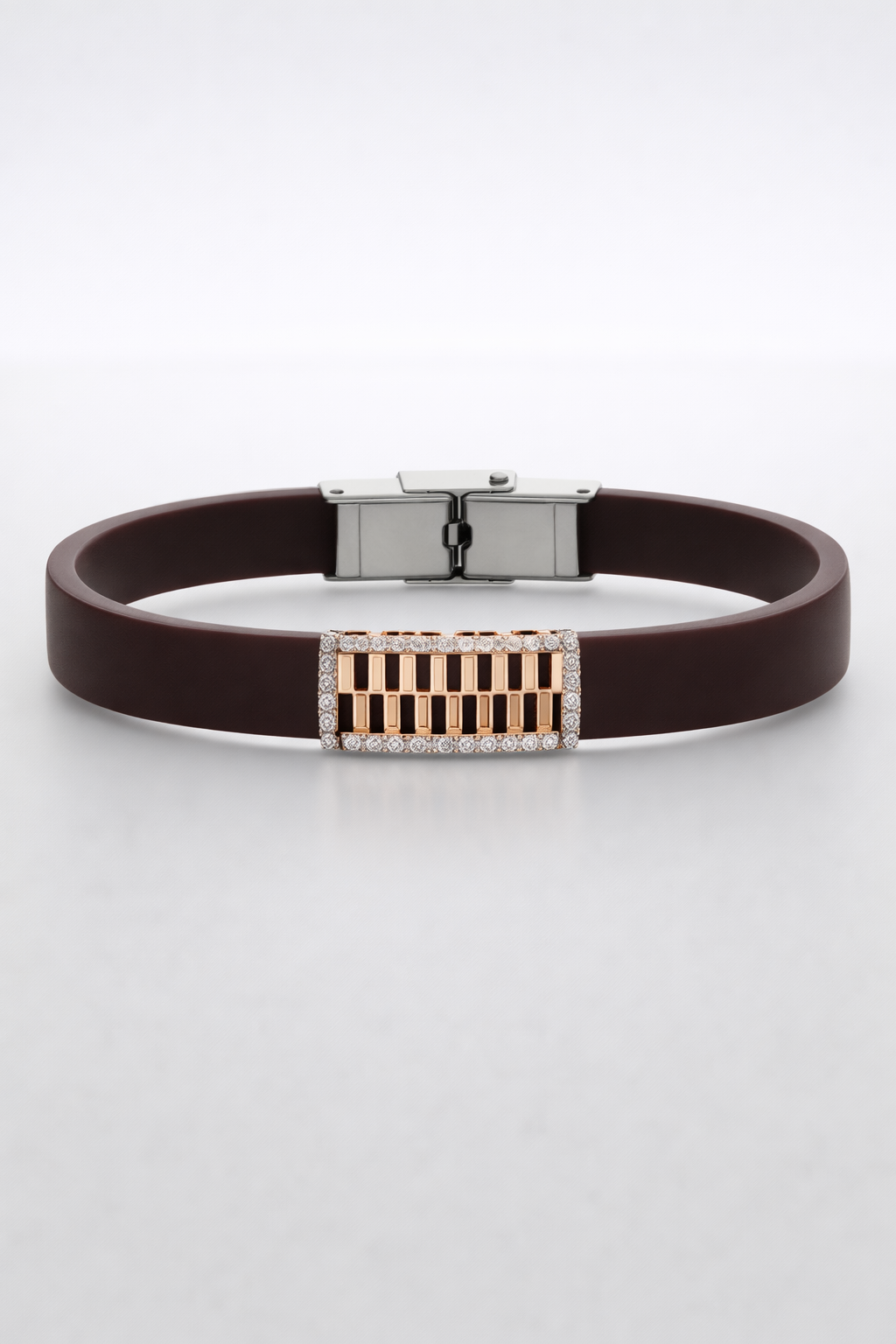 Premium Black Silicon Bracelet with Rose Gold Diamond Rectangular Motif