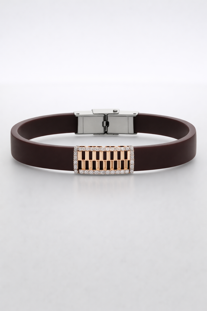 Premium Black Silicon Bracelet with Rose Gold Diamond Rectangular Motif