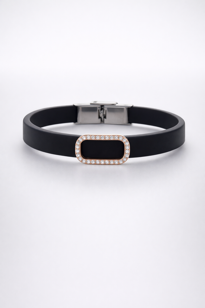 Elegant Navy Silicone Bracelet with Rose Gold Pave Diamond Border