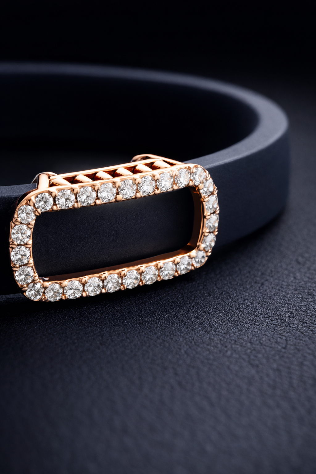 Elegant Navy Silicone Bracelet with Rose Gold Pave Diamond Border